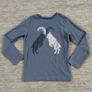 Tea Collection Slate Blue Long-Sleeve Tee with Mountain Goat Graphic